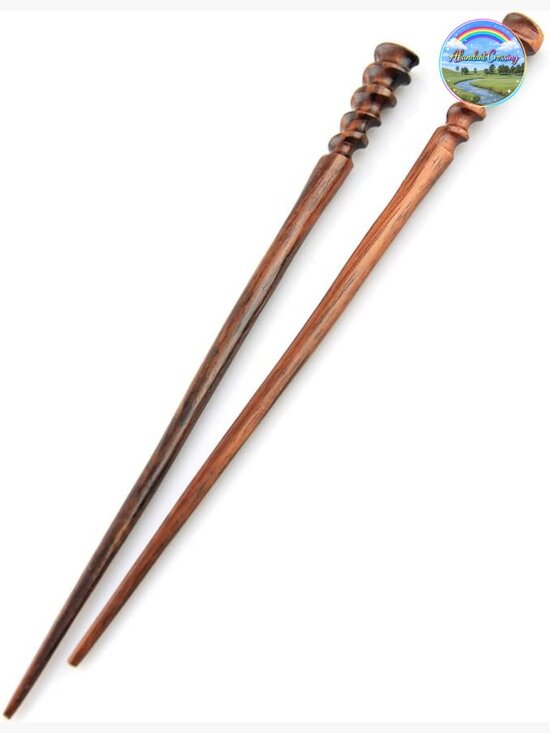 Pair of Spiral Hair Stick Chopsticks - Hand Carved Wood Styling Pins - 7.5 main image 6